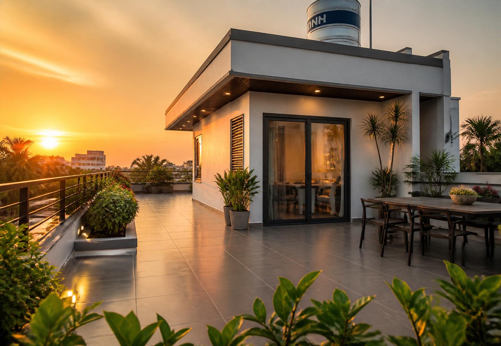 Công trình sân thượng villa hoàn thiện chống thấm